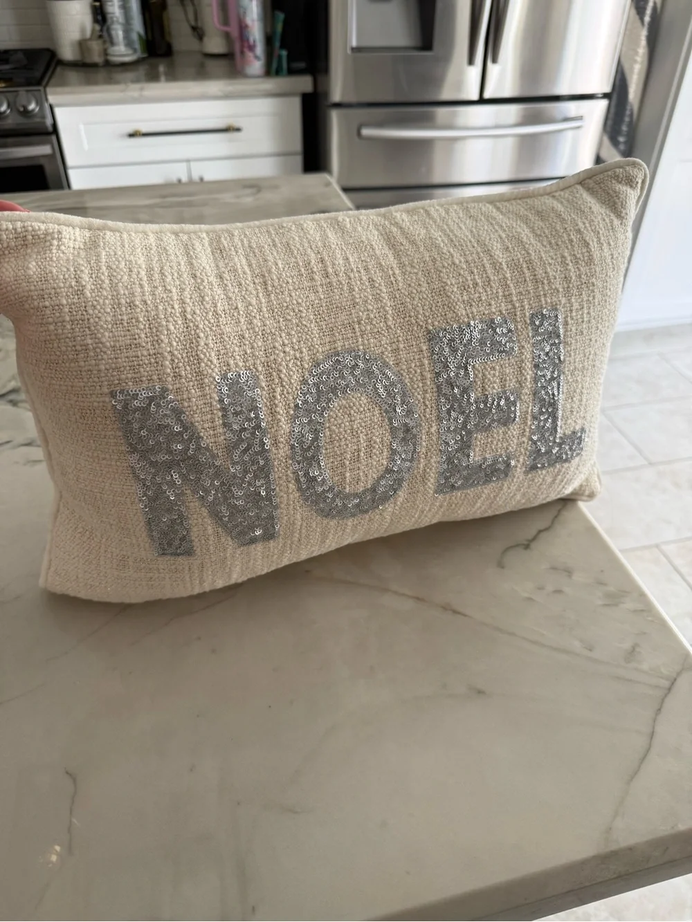 Holiday Noel Sequin Accent Pillow - Cream and silver
